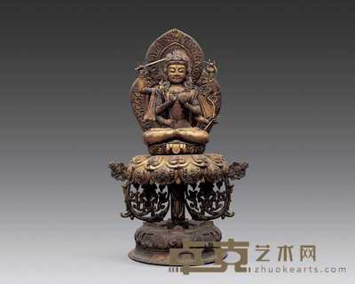 清晚期 铜鎏金六臂观音佛像 高91cm